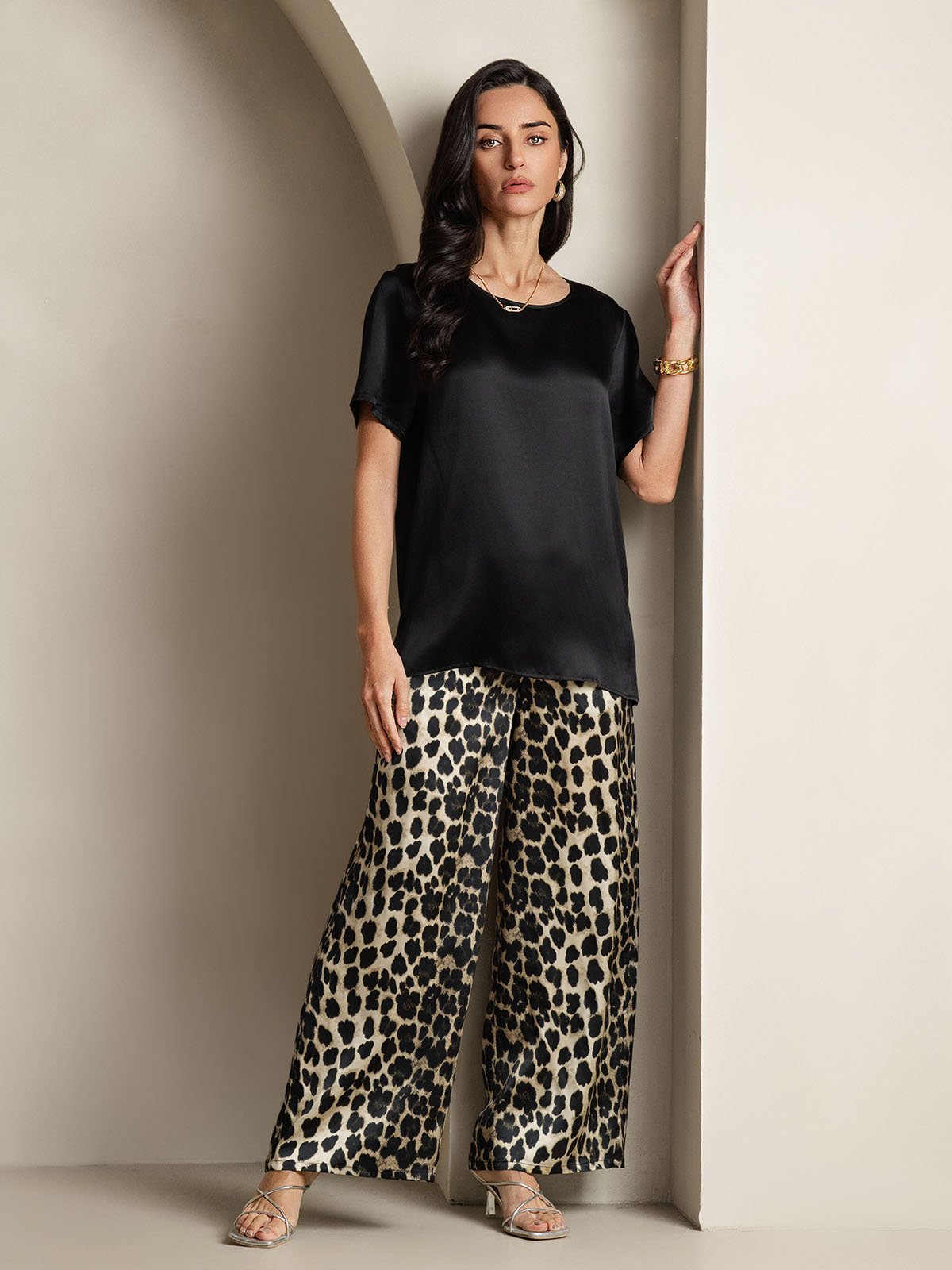 [Multi] SilkSilky-AU Pure Silk Short Sleeve Round Neck Women's Pyjamas 006