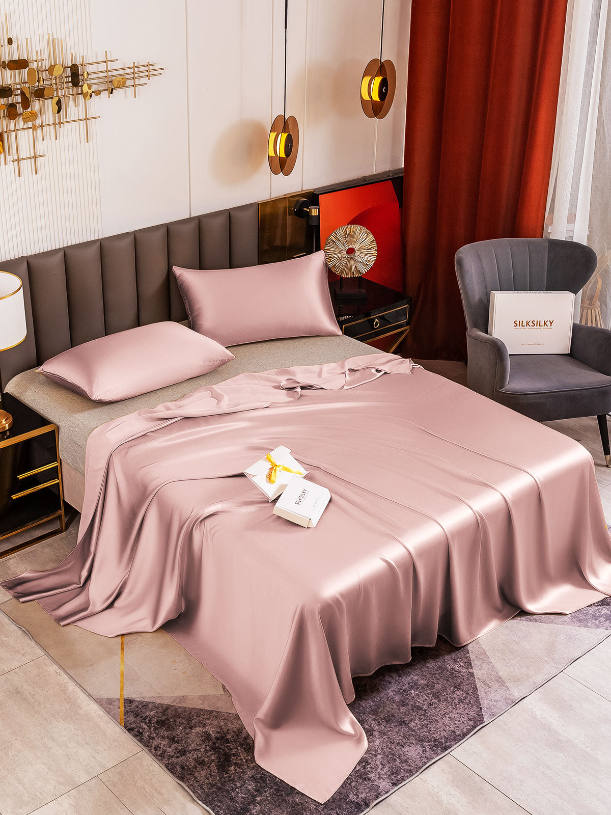 [Pale Mauve] SilkSilky-AU 19Momme Pure Silk Bedding Set 001