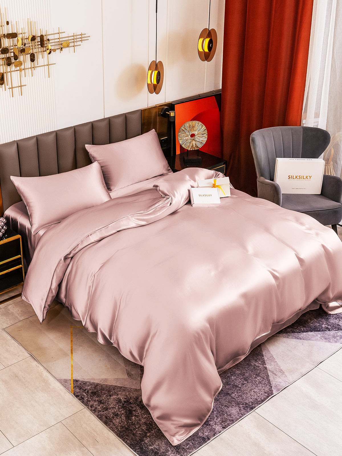[Pale Mauve] SilkSilky-AU 19Momme Pure Silk Bedding Set 001
