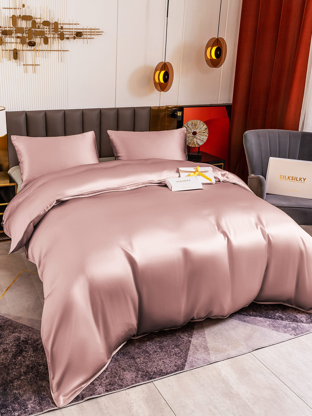 [Pale Mauve] SilkSilky-AU 19Momme Pure Silk Bedding Set 001