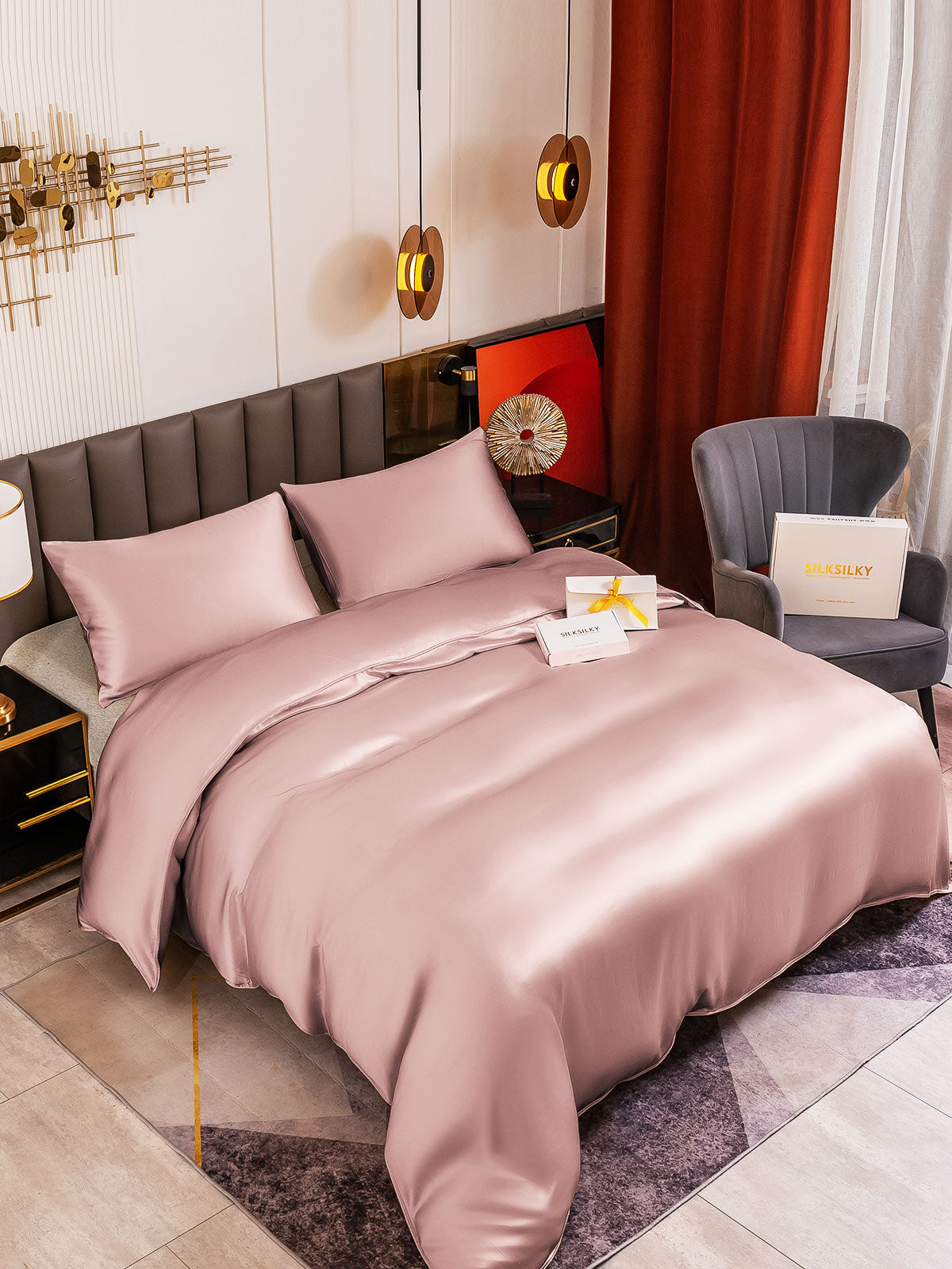 [Pale Mauve] SilkSilky-AU 19Momme Pure Silk Bedding Set 004