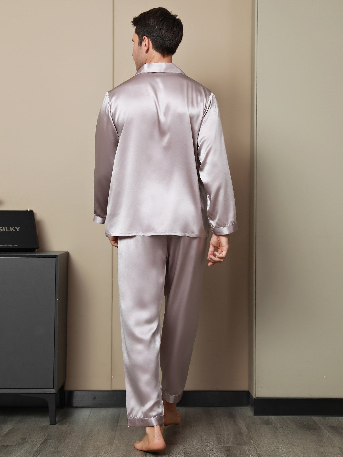 [Pale Mauve] SilkSilky-AU 19Momme Pure Silk Long Sleeve Lapel Men's Pyjamas 002