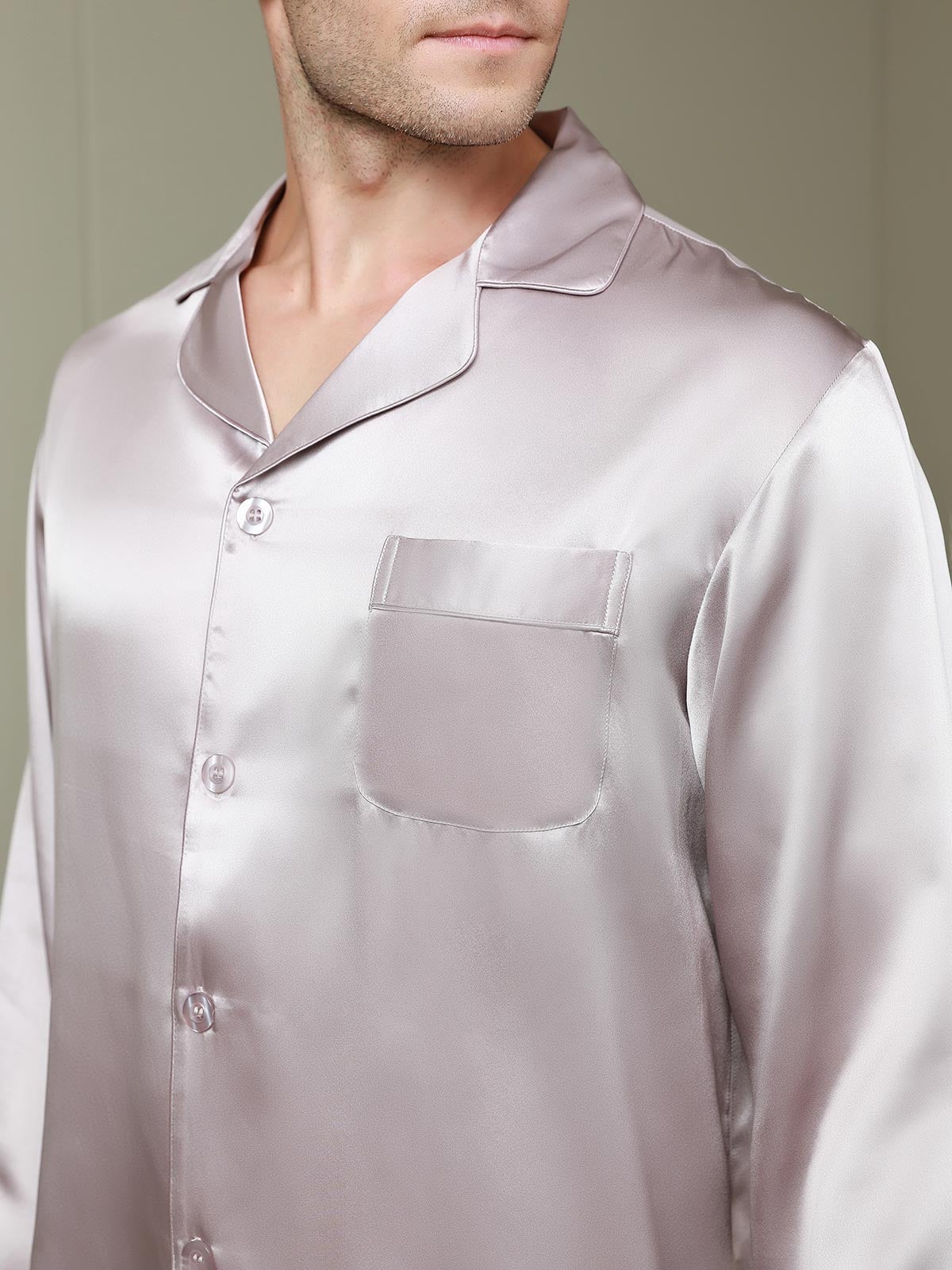 [Pale Mauve] SilkSilky-AU 19Momme Pure Silk Long Sleeve Lapel Men's Pyjamas 008