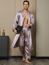 [Pale Mauve] SilkSilky-AU 19Momme Pure Silk Long Sleeve Mens Robe 004
