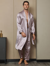 [Pale Mauve] SilkSilky-AU 19Momme Pure Silk Long Sleeve Mens Robe 005