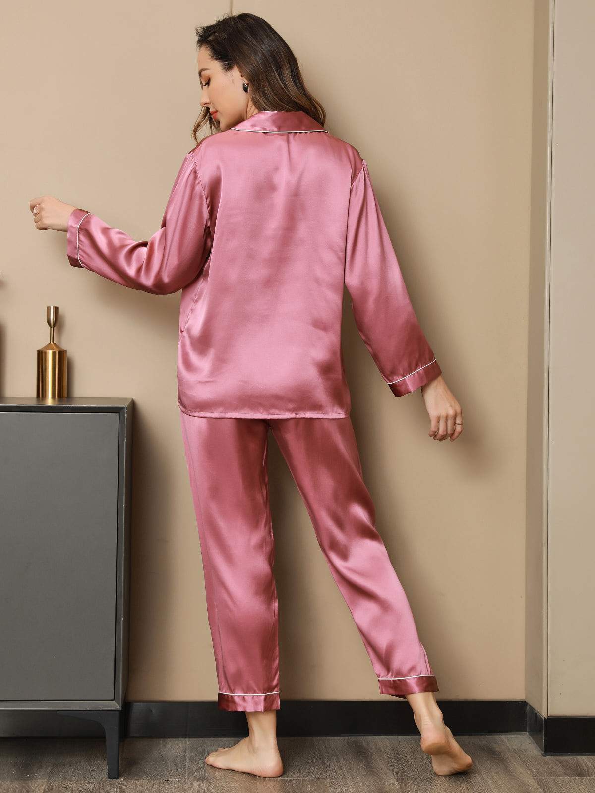 [Pale Mauve] SilkSilky-AU Long Sleeve Notch Collar Women's Pyjamas 002