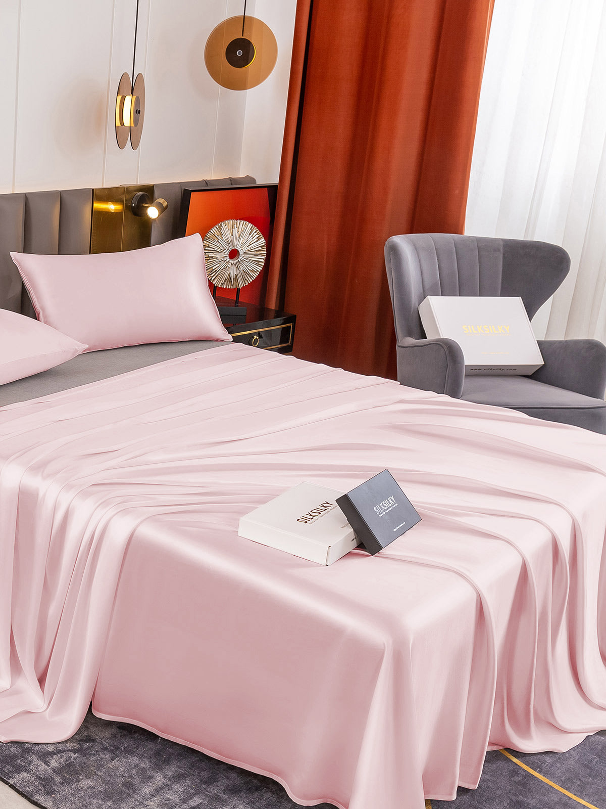 [Pink] SilkSilky-AU 19Momme Pure Silk Bedding Set 004