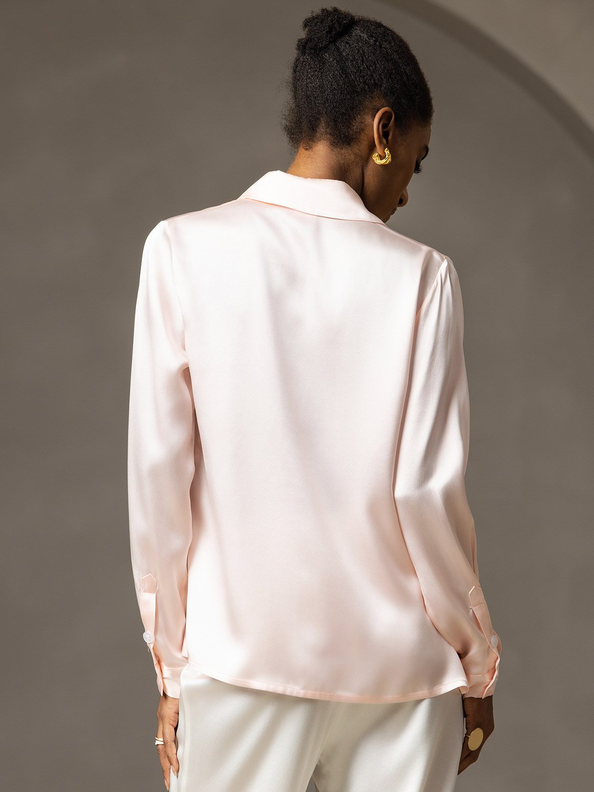 [Pink] SilkSilky-AU 19Momme Silk Lapel Collar Women's Shirt 002