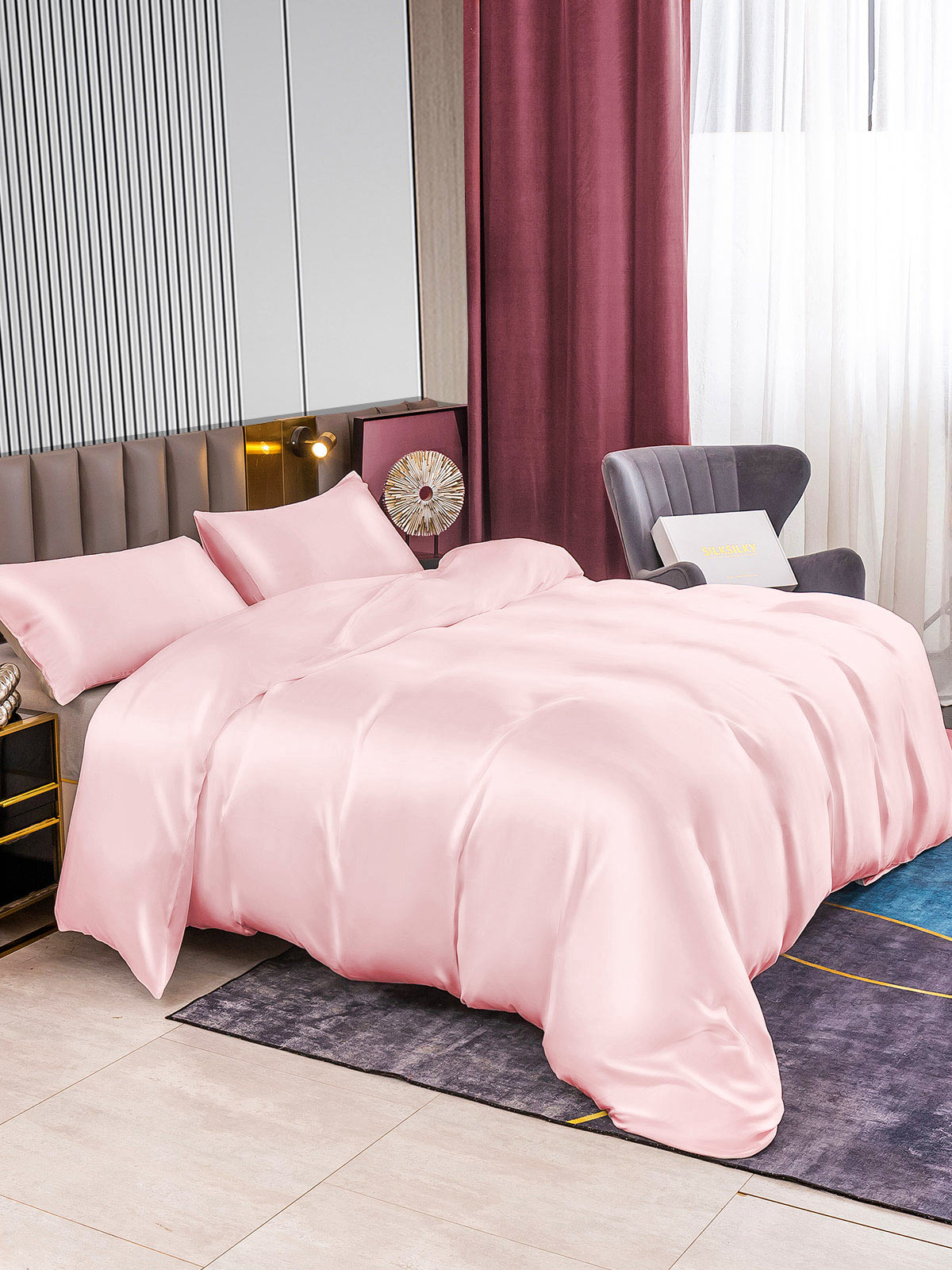 [Pink] SilkSilky-AU 22Momme Pure Silk Bedding Set 002
