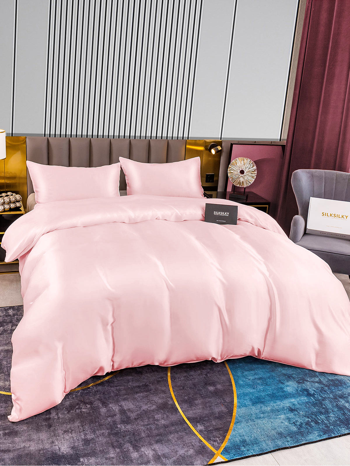 [Pink] SilkSilky-AU 22Momme Pure Silk Bedding Set 004