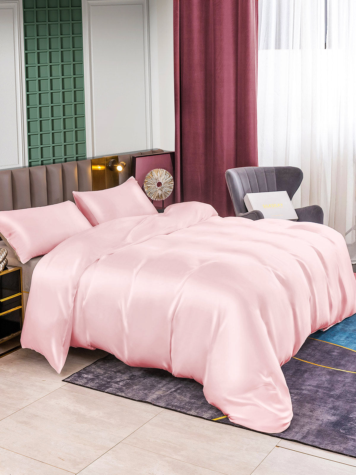 [Pink] SilkSilky-AU 25Momme Pure Silk Bedding Set 004