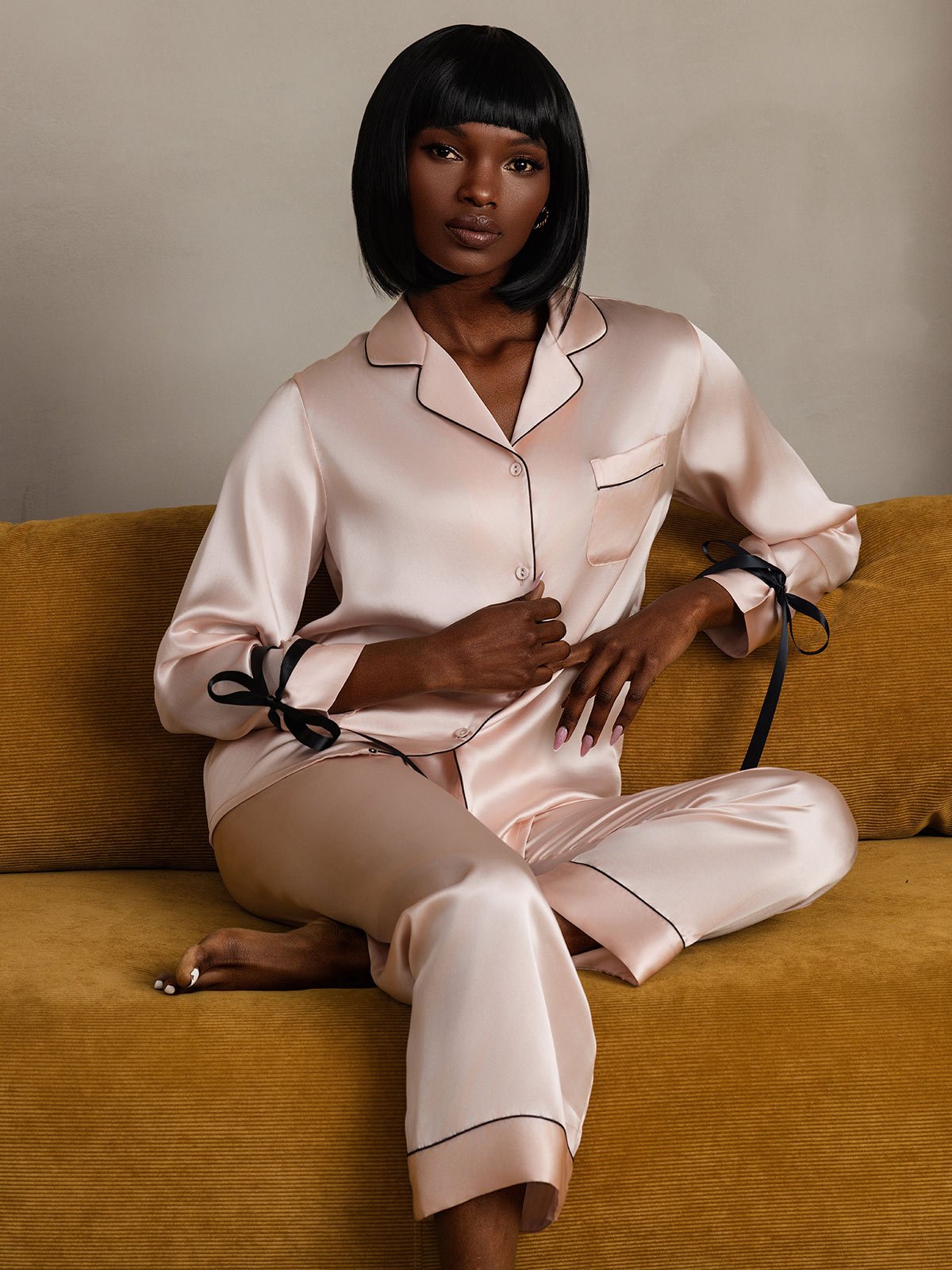 [Pink] SilkSilky-AU Pure Silk Long Sleeve Lapel Women's Pyjamas 001