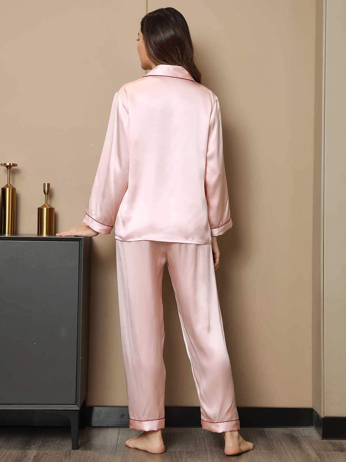[Pink] SilkSilky-AU Pure Silk Long Sleeve Lapel Women's Pyjamas 002