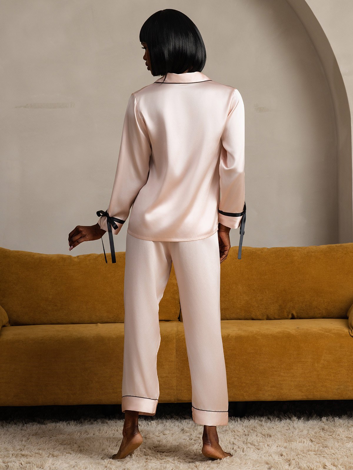 [Pink] SilkSilky-AU Pure Silk Long Sleeve Lapel Women's Pyjamas 002