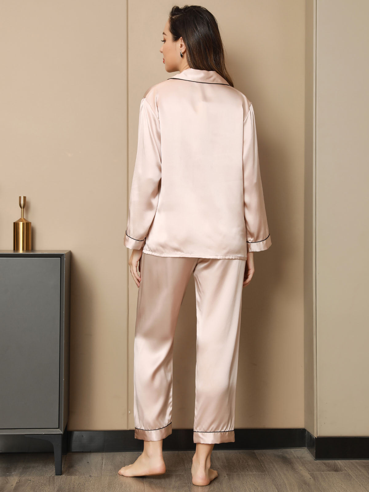 [Pink] SilkSilky-AU Pure Silk Long Sleeve Lapel Women's Pyjamas 010