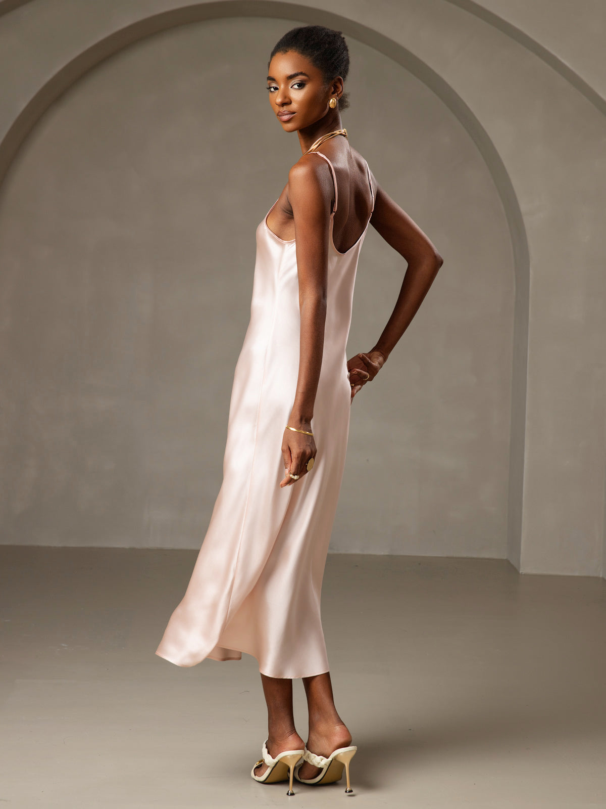 [Pink] SilkSilky-AU Pure Silk Sleeveless Round Neck Dress 002