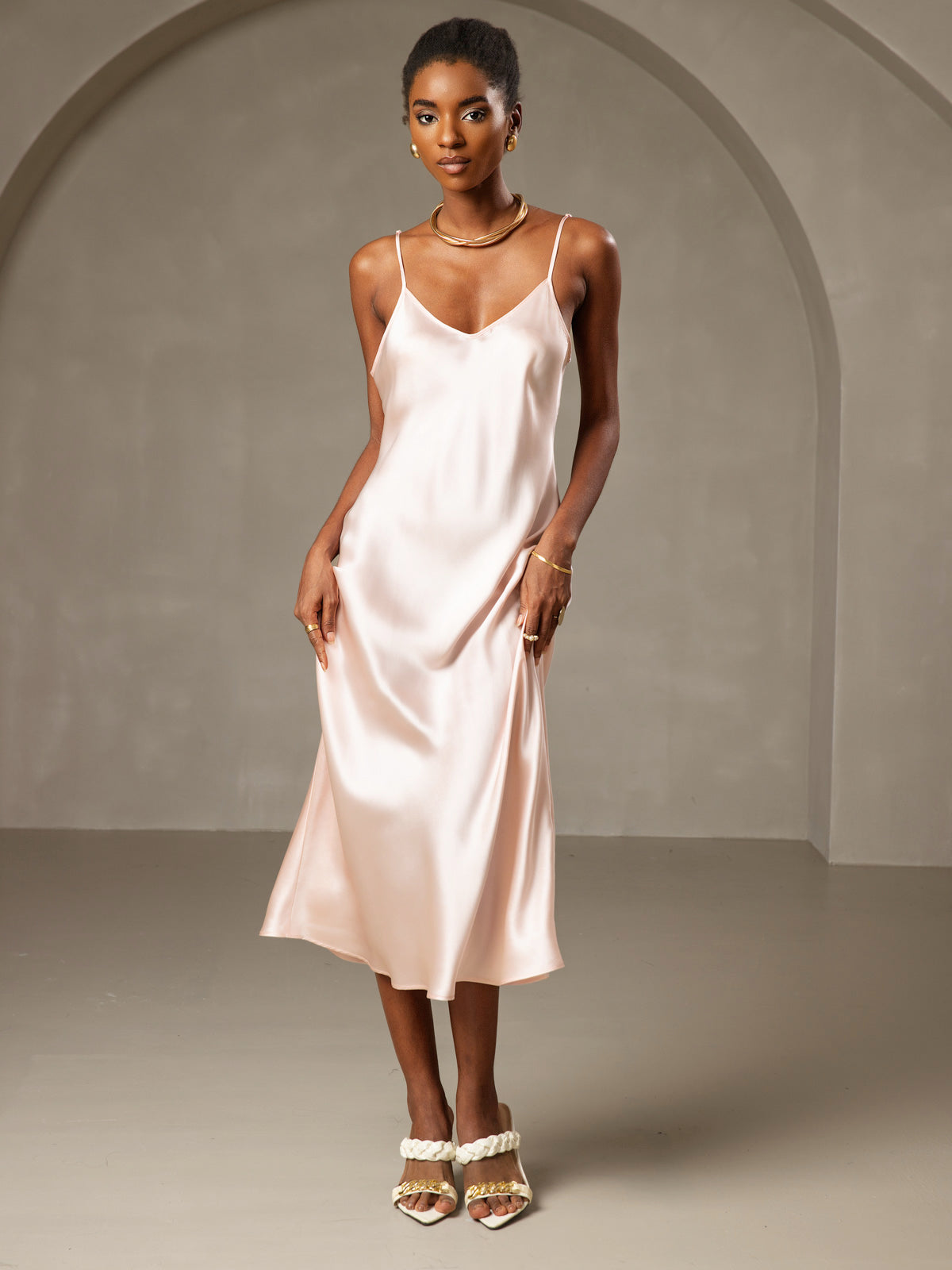 [Pink] SilkSilky-AU Pure Silk Sleeveless Round Neck Dress 003