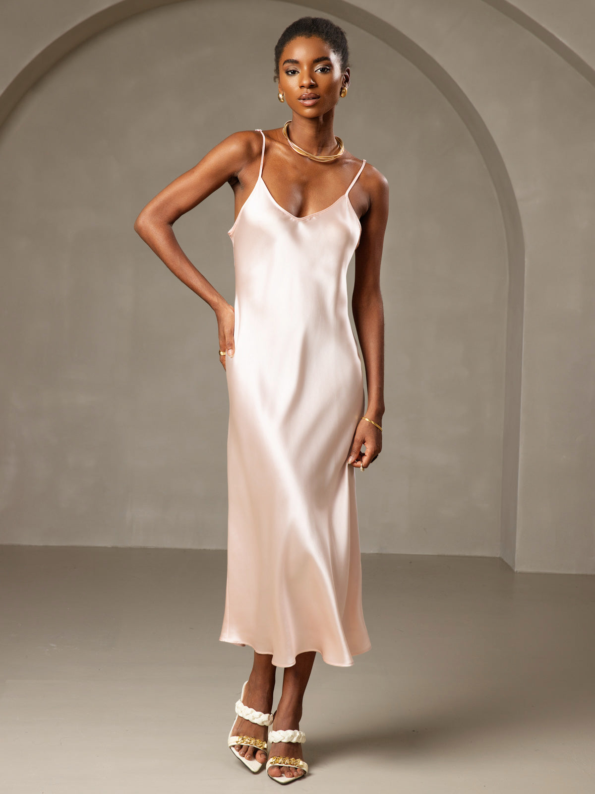 [Pink] SilkSilky-AU Pure Silk Sleeveless Round Neck Dress 003