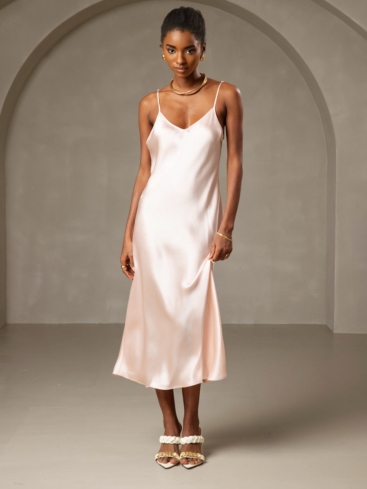 [Pink] SilkSilky-AU Pure Silk Sleeveless Round Neck Dress 004