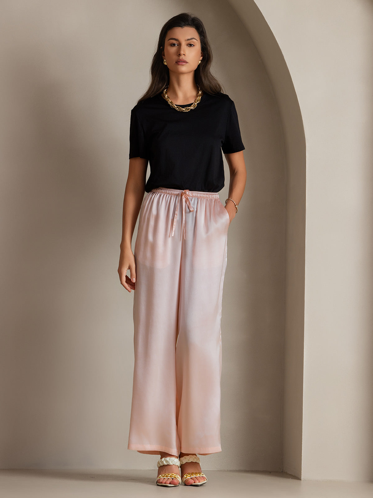 [Pink] SilkSilky-AU Pure Silk Womens Pants 001