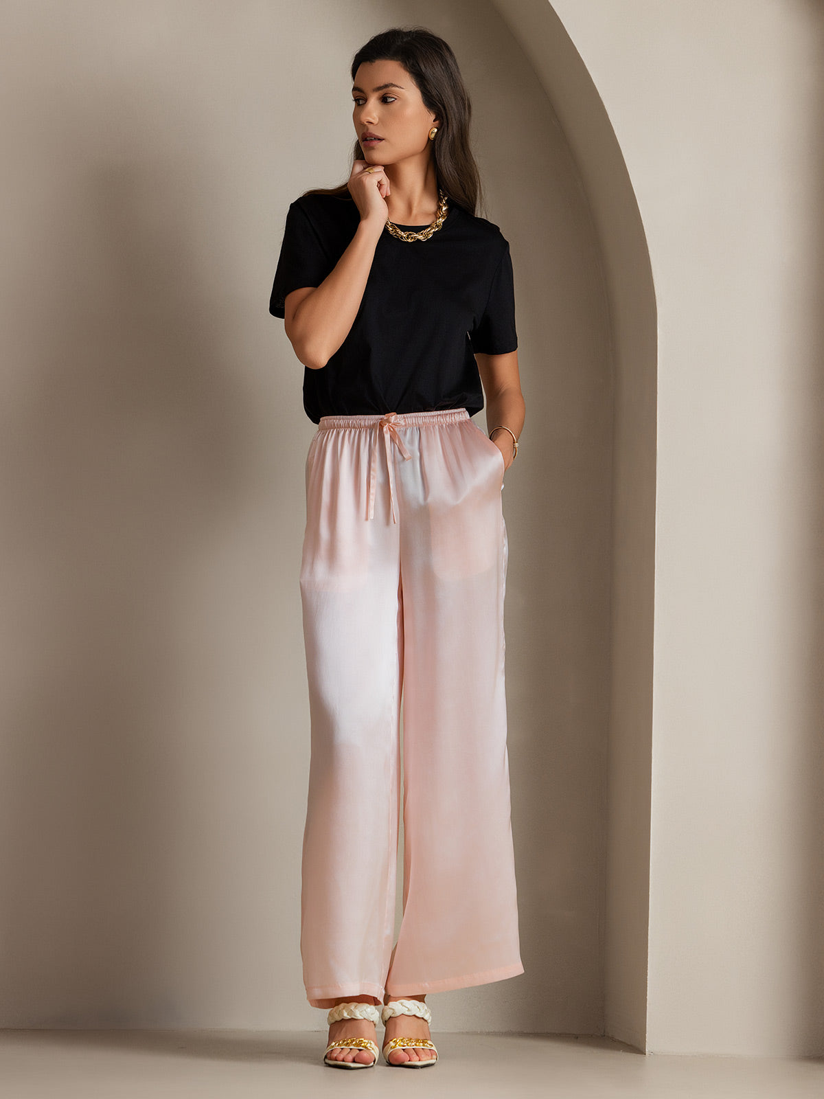 [Pink] SilkSilky-AU Pure Silk Womens Pants 003