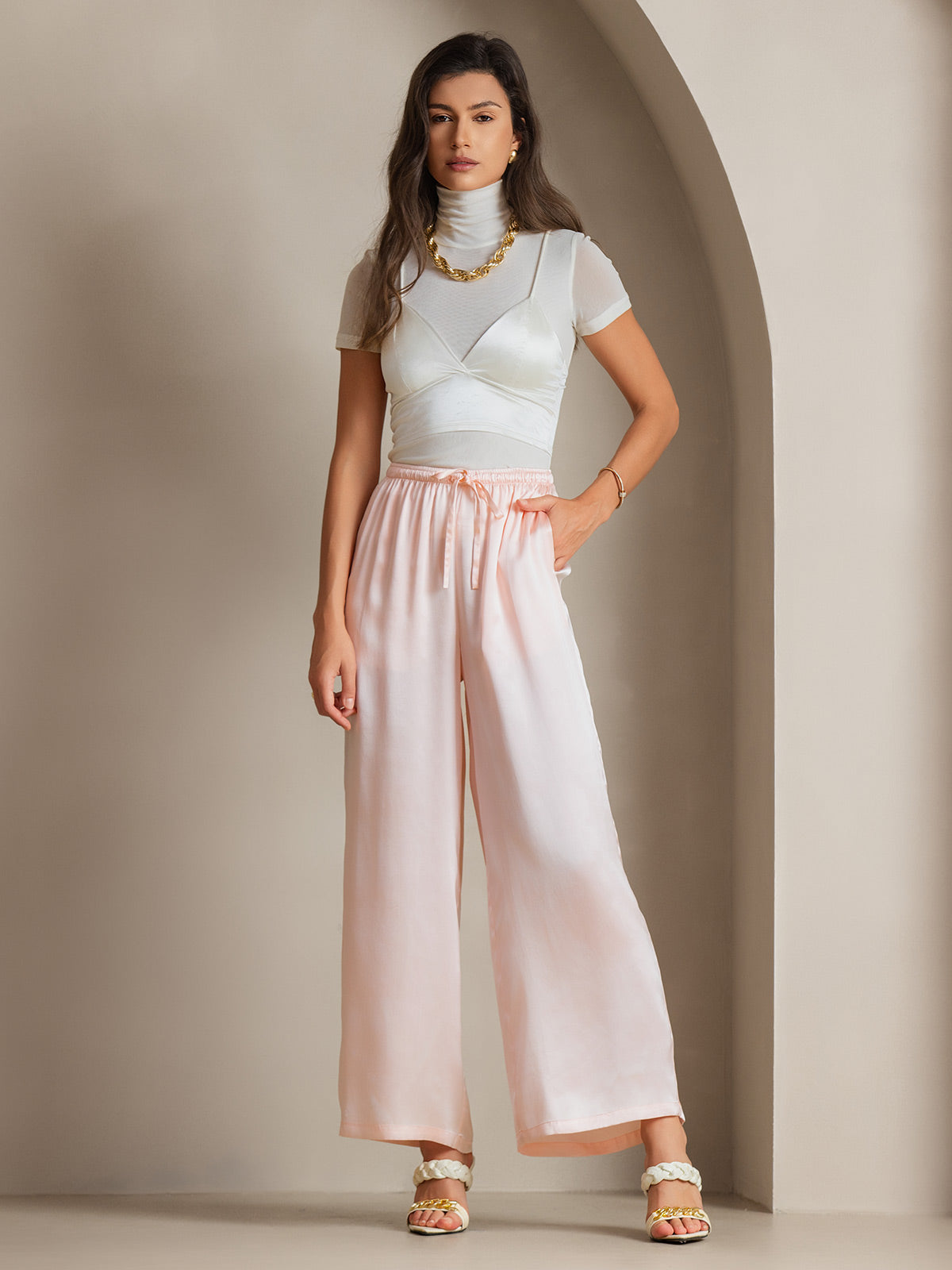 [Pink] SilkSilky-AU Pure Silk Womens Pants 004