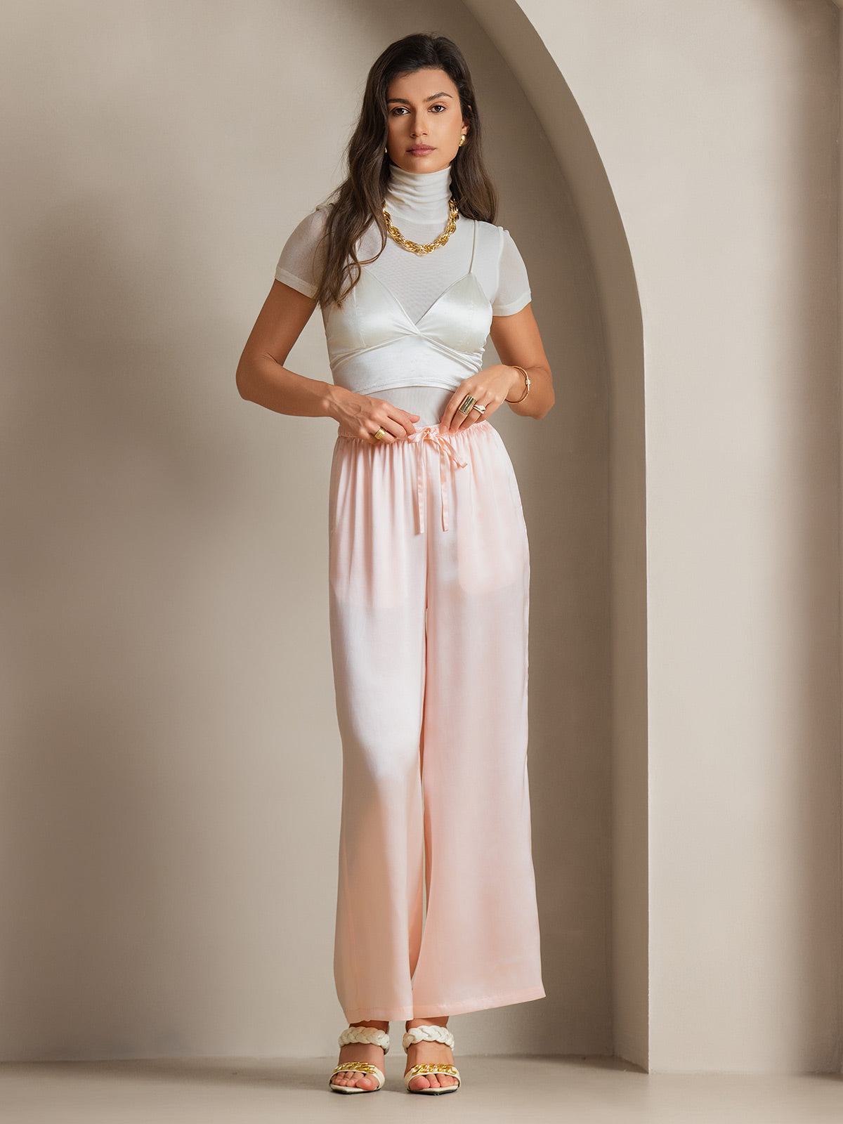 [Pink] SilkSilky-AU Pure Silk Womens Pants 005