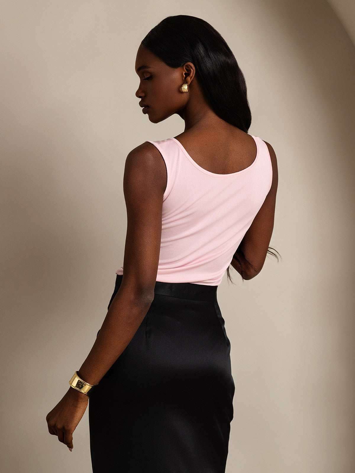 [Pink] SilkSilky-AU Silk Knitted Sleeveless Round Neck Women's T-Shirt 002