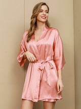 [Pink] SilkSilky-AU 3/4 Sleeve V Neck Nightgown&Dressing Gown Set 003