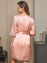 [Pink] SilkSilky-AU Half Sleeve V Neck Nightgown&Dressing Gown Set 002