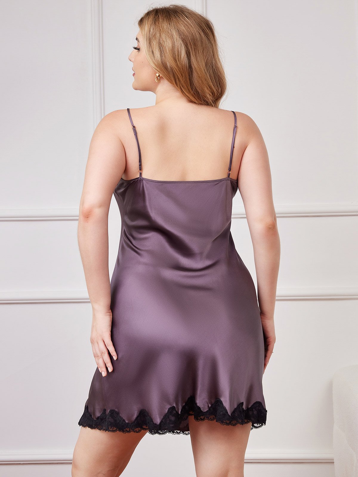 [Purple Gray] SilkSilky-AU Pure Silk Deep V Neck Nightgown 002