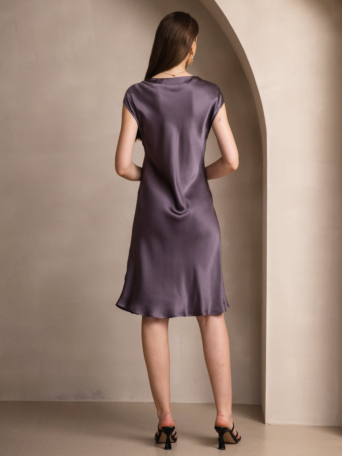 [Purple Gray] SilkSilky-AU Pure Silk Sleeveless V Neck Nightgown 002