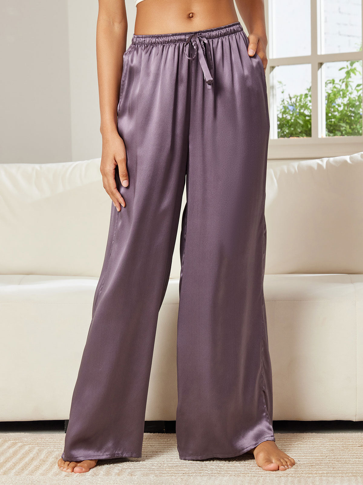 [Purple Gray] SilkSilky-AU Pure Silk Womens Pants 001