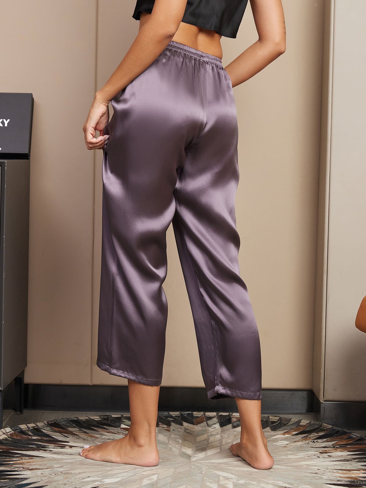 [Purple Gray] SilkSilky-AU Pure Silk Womens Sleep Bottoms 002