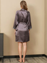 [Purple Gray] SilkSilky-AU 3/4 Sleeve V Neck Nightgown&Dressing Gown Set 006