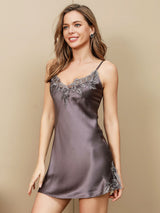 [Purple Gray] SilkSilky-AU 3/4 Sleeve V Neck Nightgown&Dressing Gown Set 007