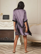 [Purple Gray] SilkSilky-AU Half Sleeve Women's Dressing Gown 002