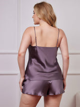 [Purple Gray] SilkSilky-AU Spaghetti Strap V Neck Plus Size Camisole Set 002