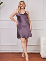 [Purple Gray] SilkSilky-AU Spaghetti Strap V Neck Plus Size Dress 005