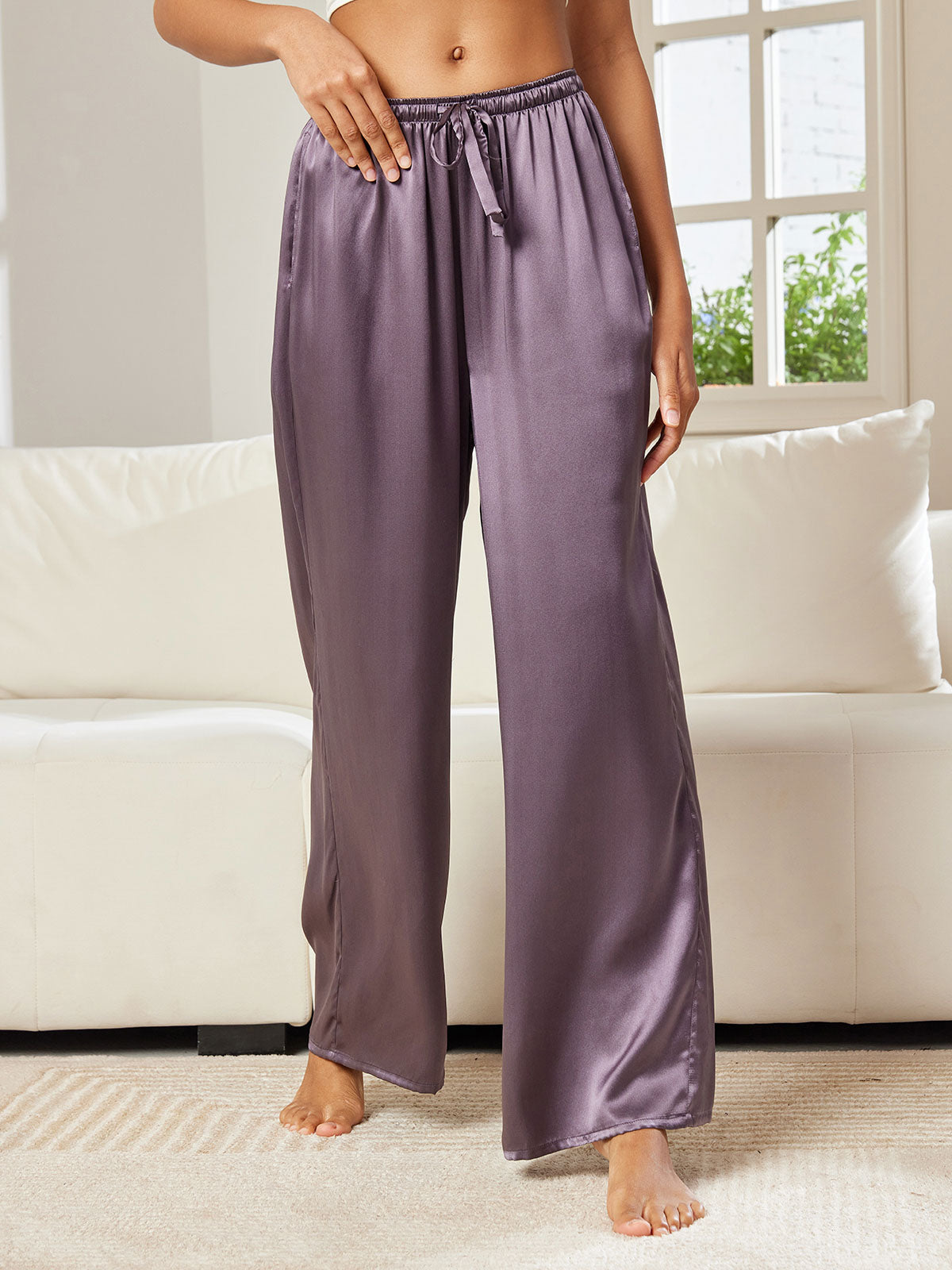 [Purple Gray] SilkSilky-AU Pure Silk Womens Pants 005