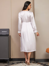 [Purple] SilkSilky-AU Pure Silk Long Sleeve V Neck Nightgown 002