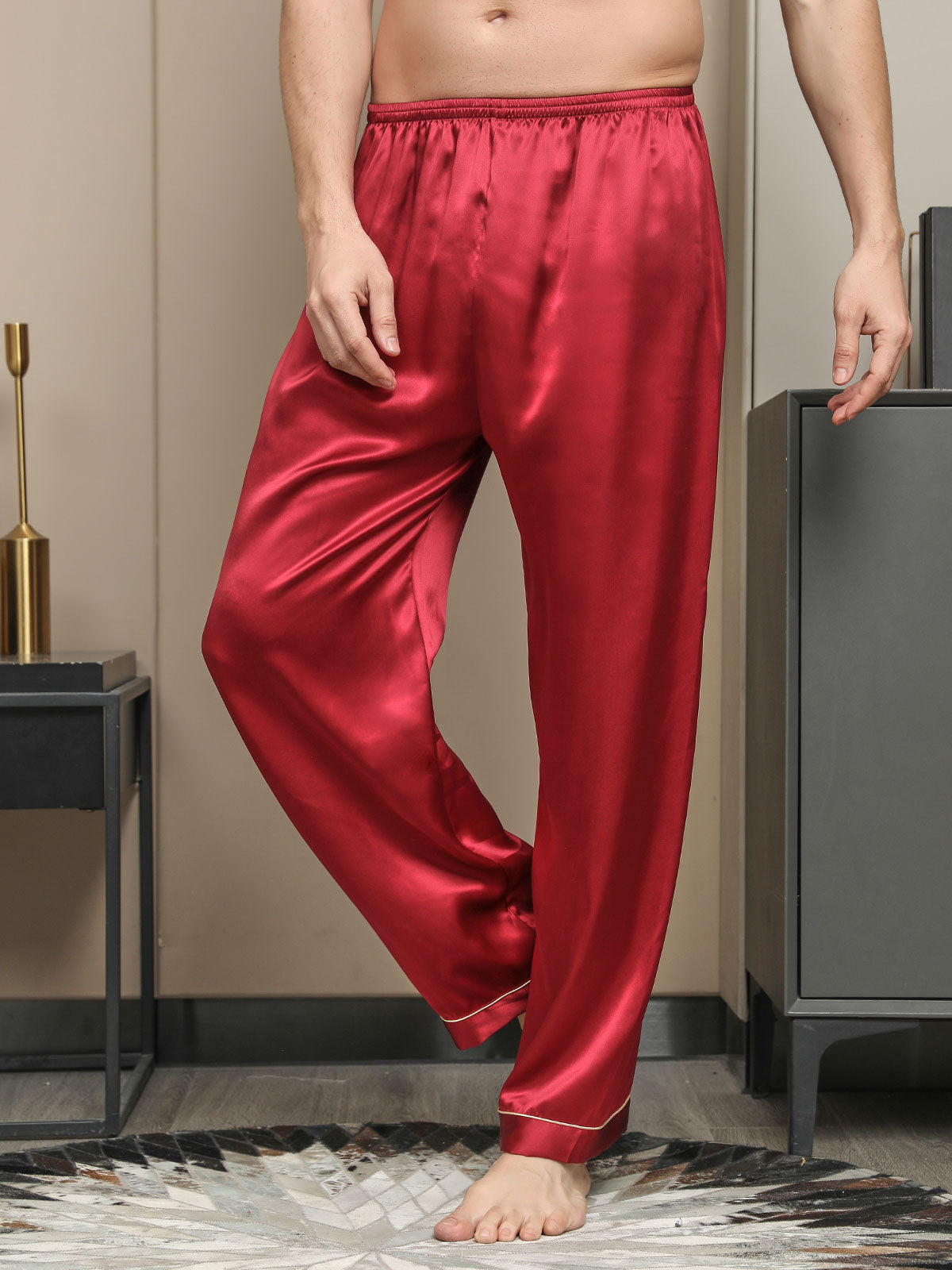[Red] SilkSilky-AU Pure Silk Mens Sleep Bottoms 001