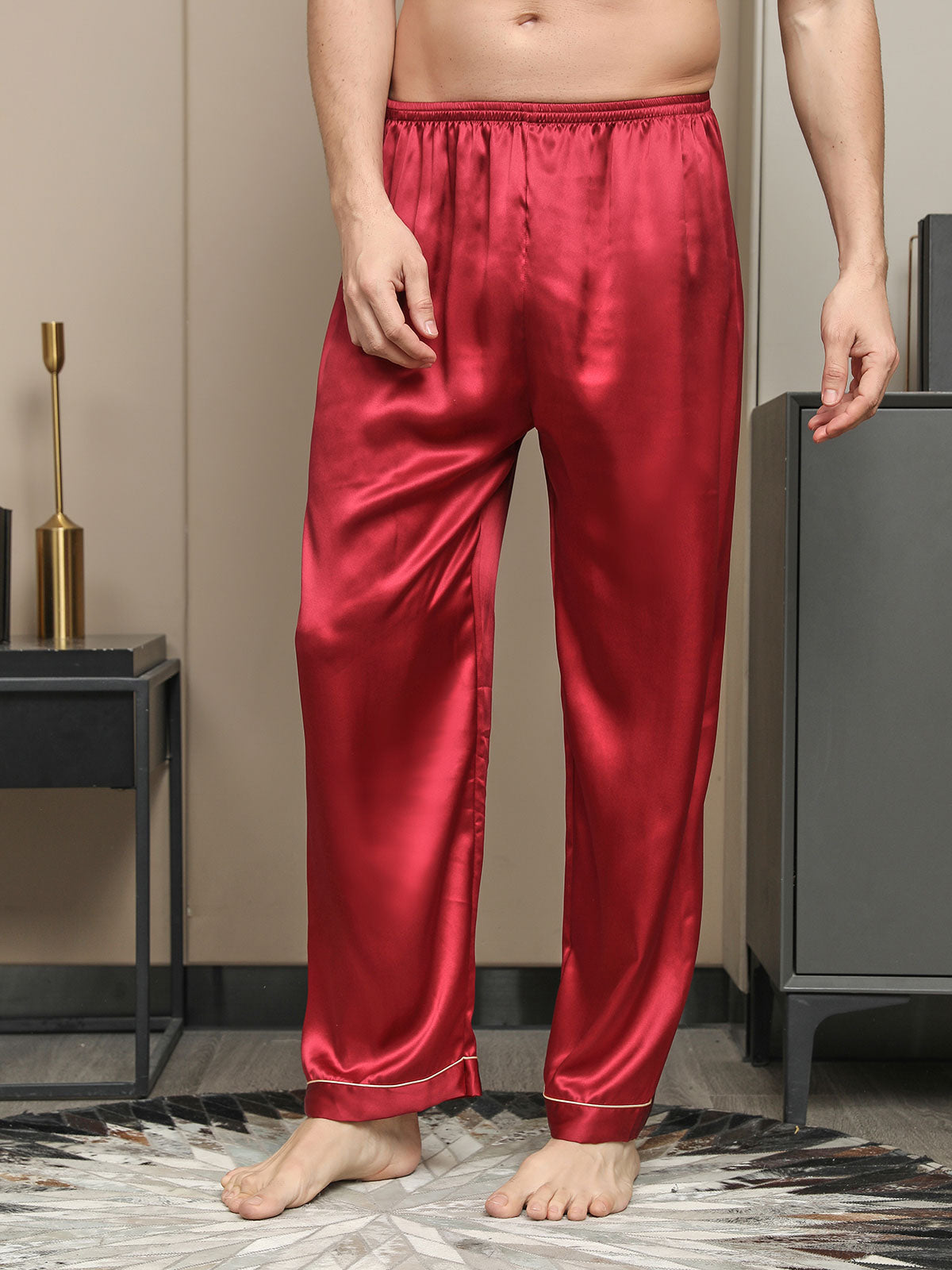 [Red] SilkSilky-AU Pure Silk Mens Sleep Bottoms 004