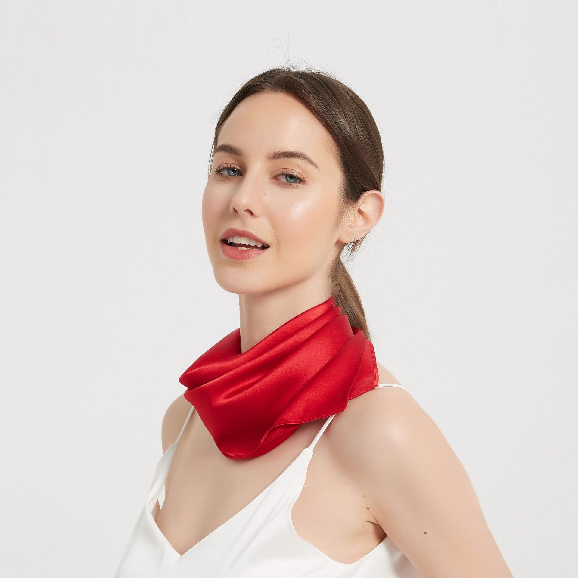[Red] SilkSilky-AU Pure Silk Scarf 006