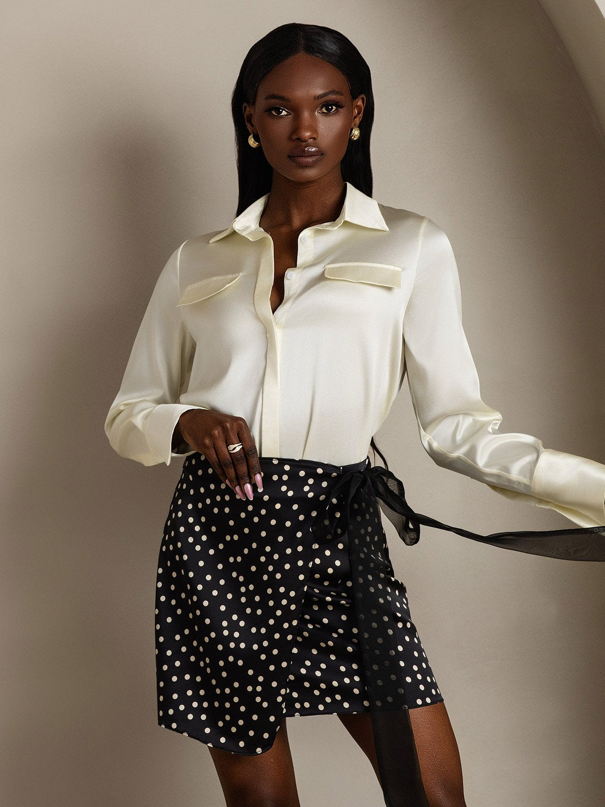 SilkSilky-AU 19Momme Silk Long Sleeve Collar Women's Shirt Ivory 001