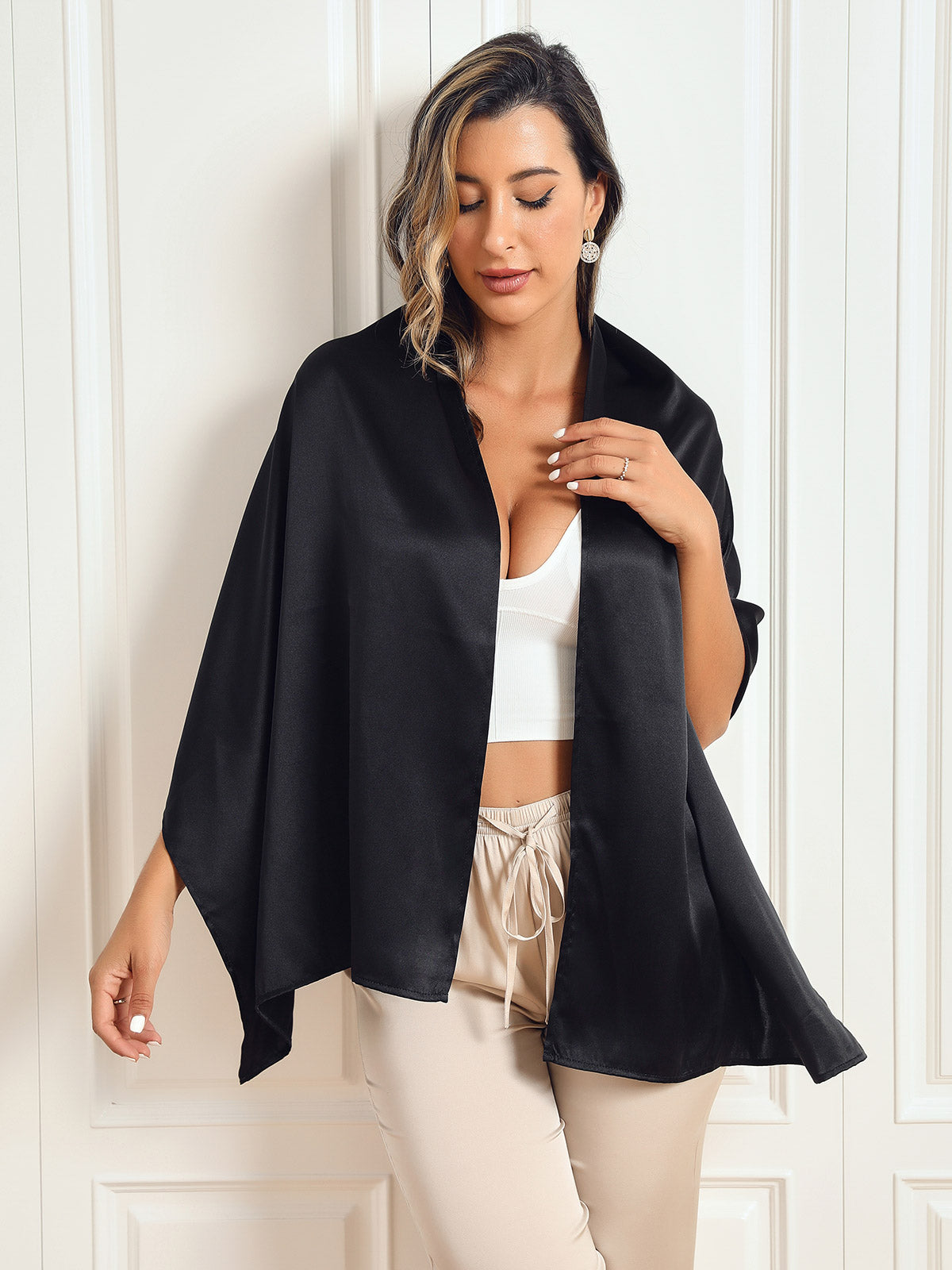 SilkSilky-AU Pure Silk Scarf Black 001