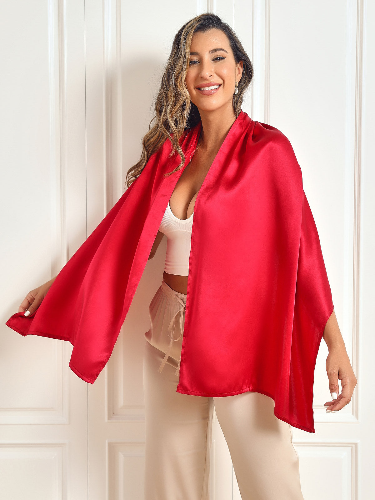 SilkSilky-AU Pure Silk Scarf Red 004