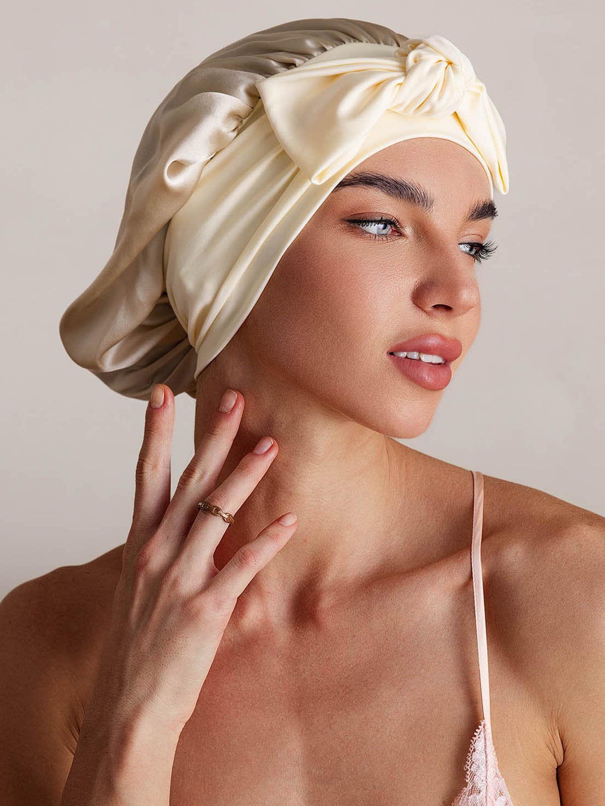 SilkSilky-AU Pure Silk Sleep Cap Beige 001