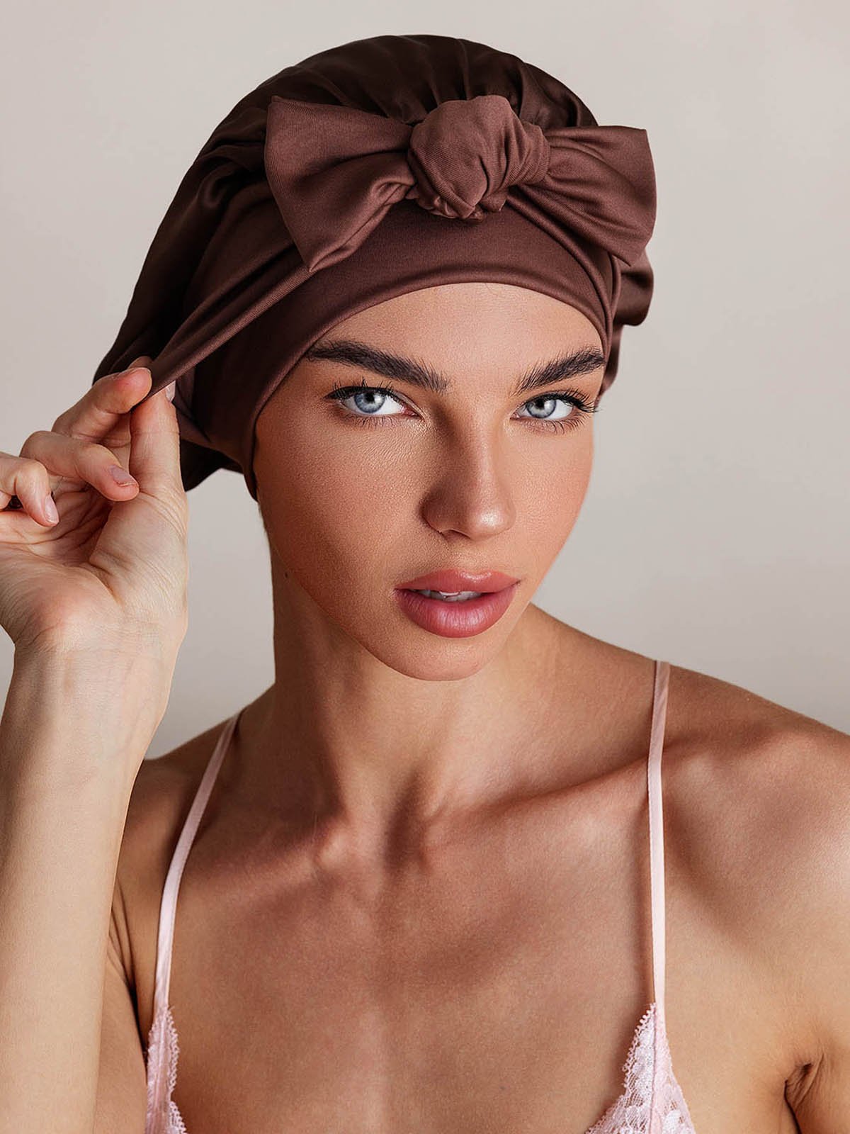 SilkSilky-AU Pure Silk Sleep Cap Coffee 001