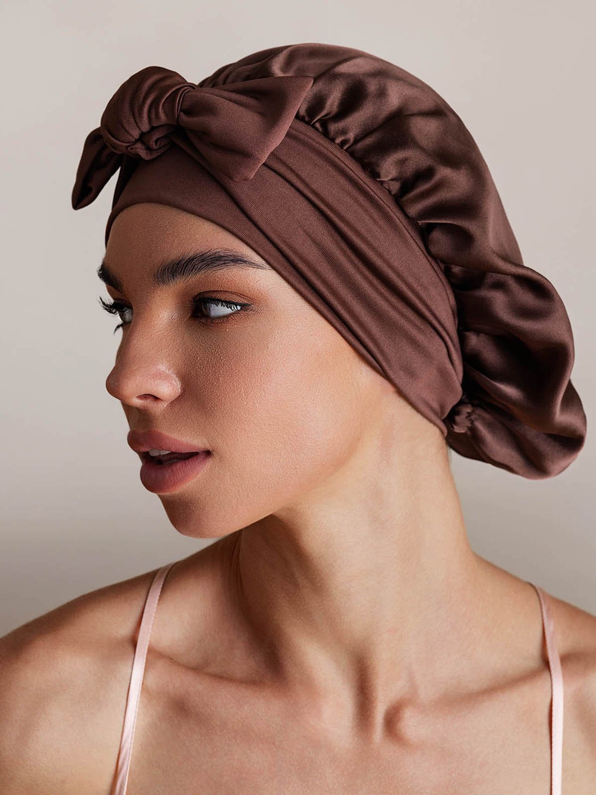SilkSilky-AU Pure Silk Sleep Cap Coffee 002